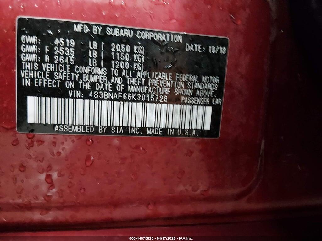 4S3BNAF66K3015728 2019 SUBARU LEGACY photo no. 9