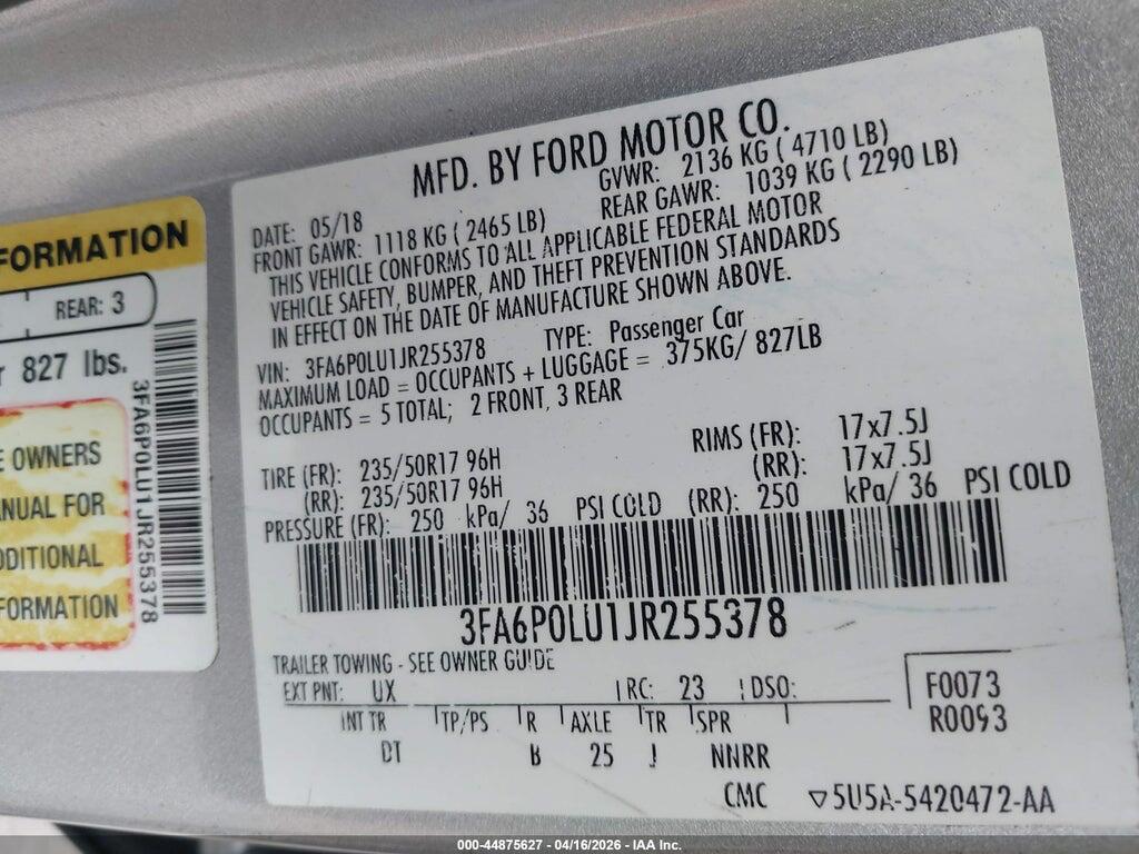 3FA6P0LU1JR255378 2018 FORD FUSION HYBRID photo no. 9