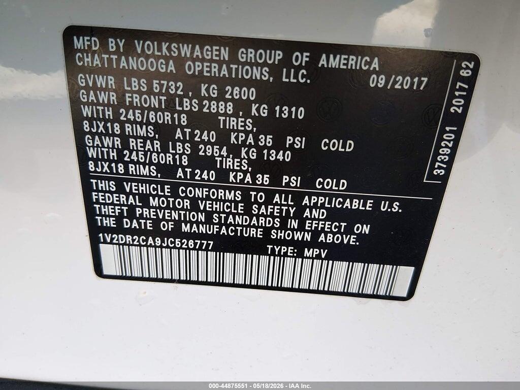 1V2DR2CA9JC526777 2018 VOLKSWAGEN ATLAS photo no. 9