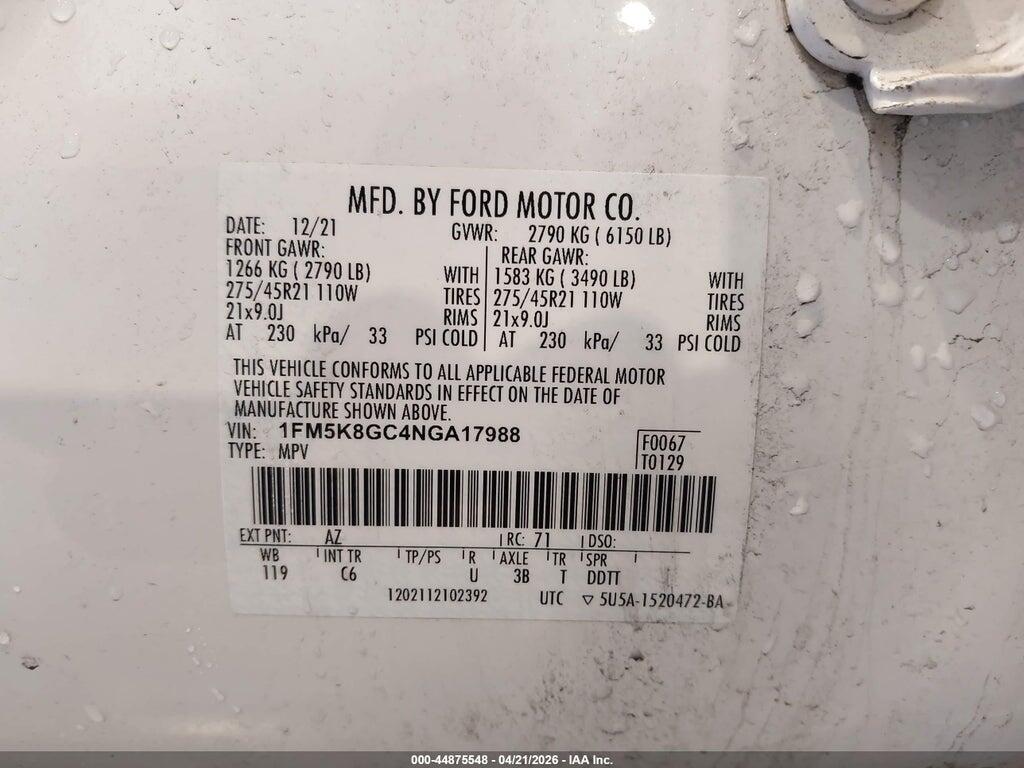1FM5K8GC4NGA17988 2022 FORD EXPLORER photo no. 9