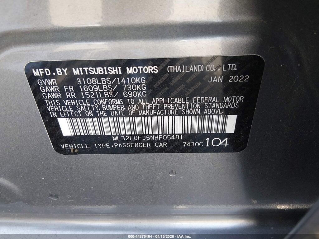 ML32FUFJ5NHF05481 2022 MITSUBISHI MIRAGE G4 photo no. 9