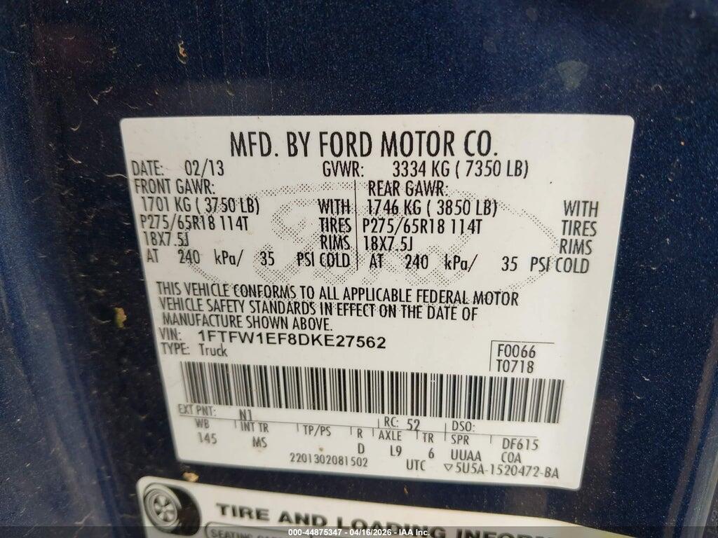 1FTFW1EF8DKE27562 2013 FORD F-150 photo no. 9