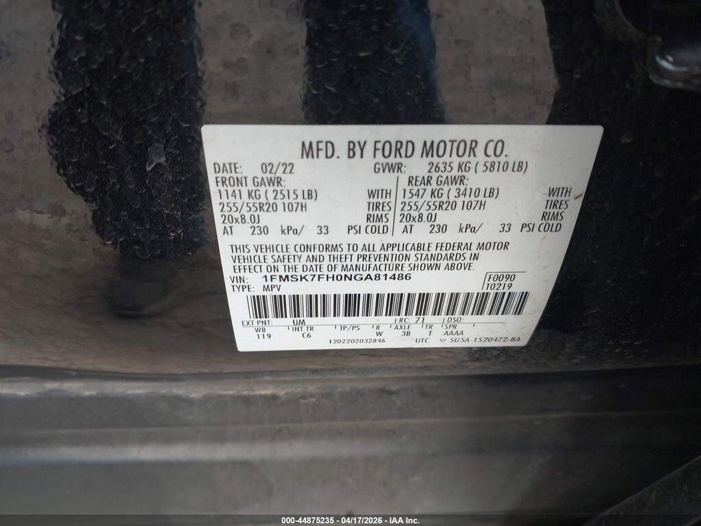 1FMSK7FH0NGA81486 2022 FORD EXPLORER photo no. 9