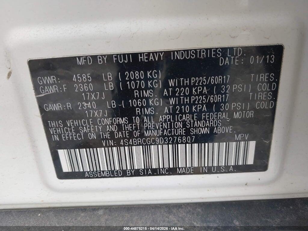 4S4BRCGC9D3276807 2013 SUBARU OUTBACK photo no. 9