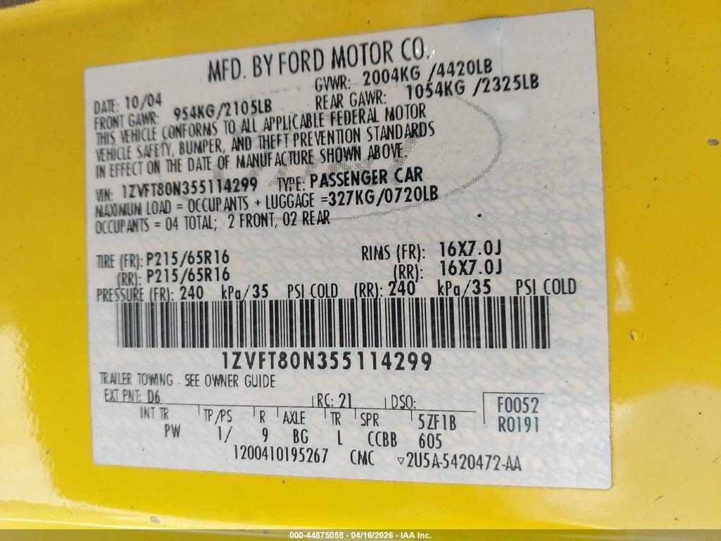 1ZVFT80N355114299 2005 FORD MUSTANG photo no. 9