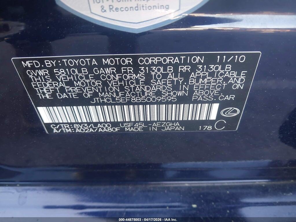 JTHCL5EF8B5009595 2011 LEXUS LS 460 photo no. 9