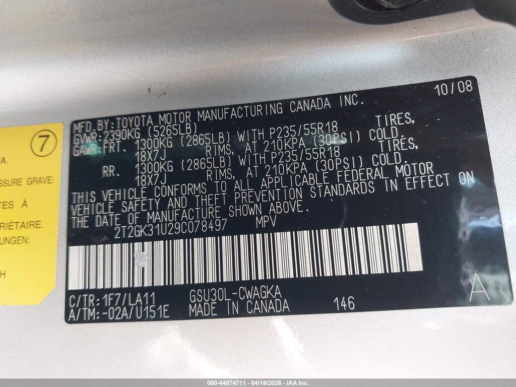 2T2GK31U29C078497 2009 LEXUS RX 350 photo no. 9