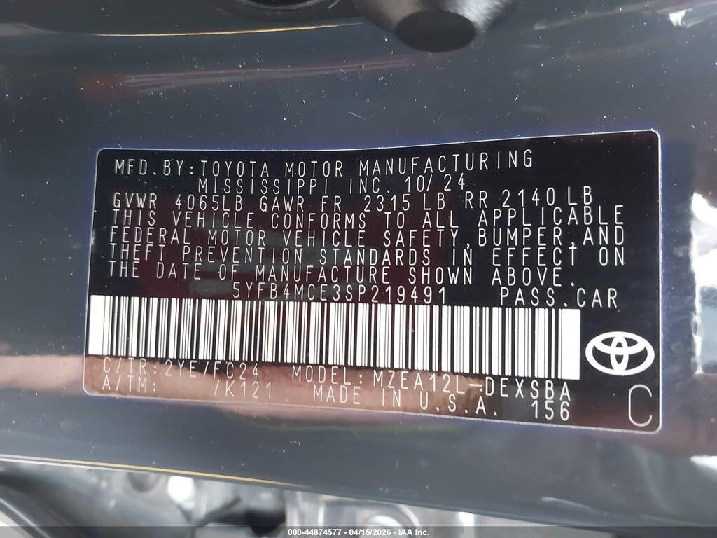 5YFB4MCE3SP219491 2025 TOYOTA COROLLA photo no. 9