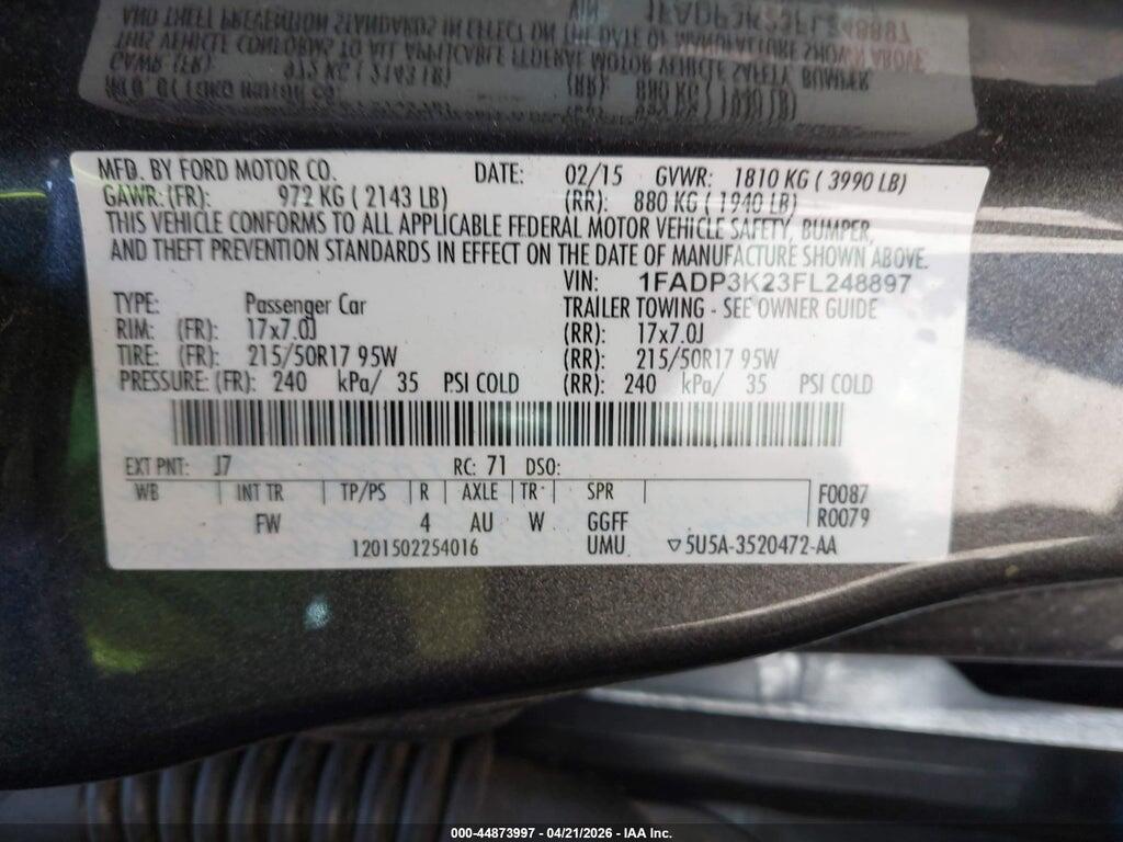 1FADP3K23FL248897 2015 FORD FOCUS photo no. 9
