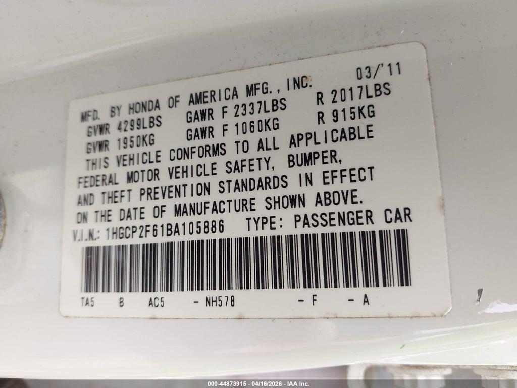 1HGCP2F61BA105886 2011 HONDA ACCORD photo no. 9
