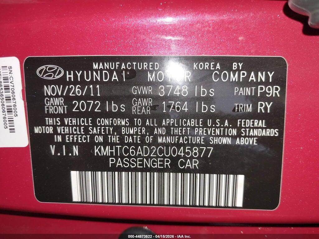 KMHTC6AD2CU045877 2012 HYUNDAI VELOSTER photo no. 9