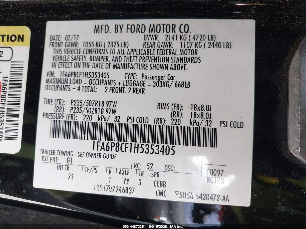 1FA6P8CF1H5353405 2017 FORD MUSTANG photo no. 9