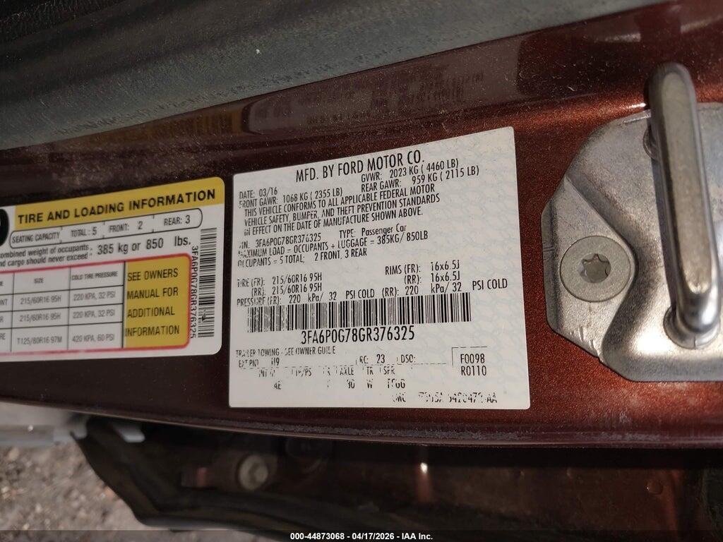 3FA6P0G78GR376325 2016 FORD FUSION photo no. 9