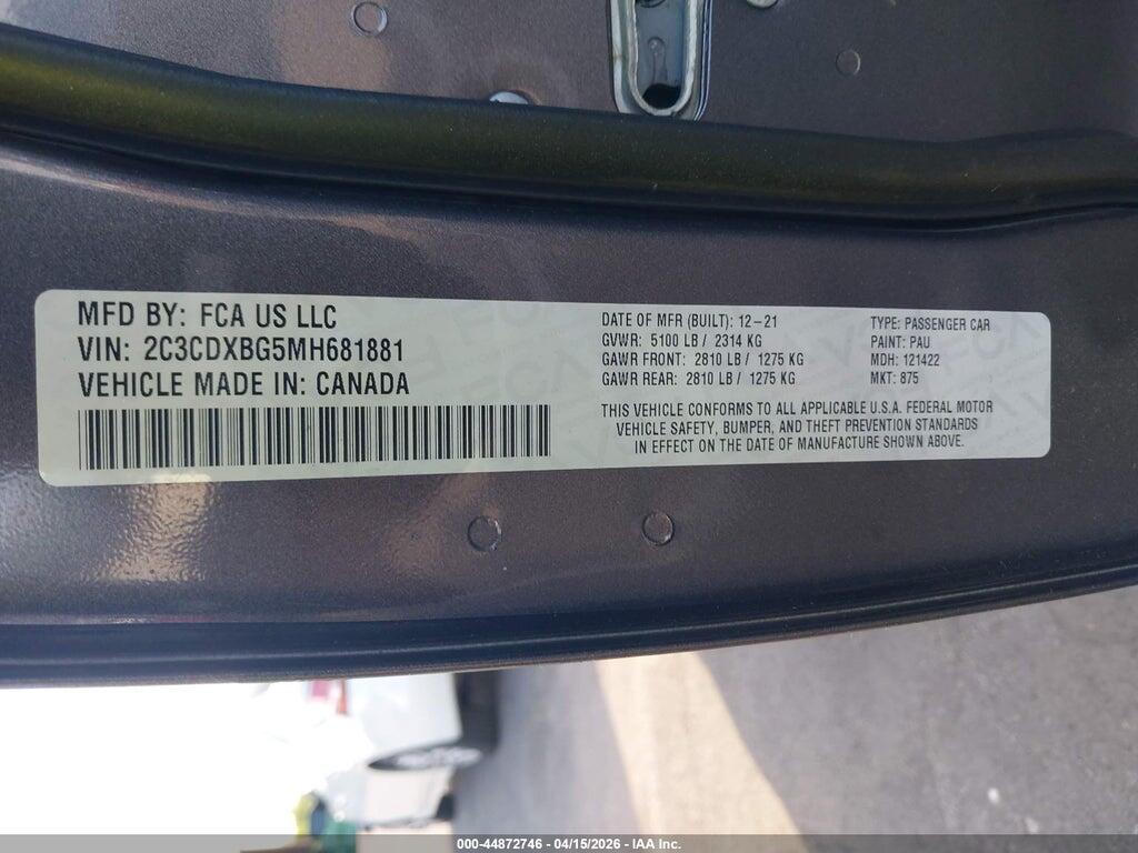2C3CDXBG5MH681881 2021 DODGE CHARGER photo no. 9