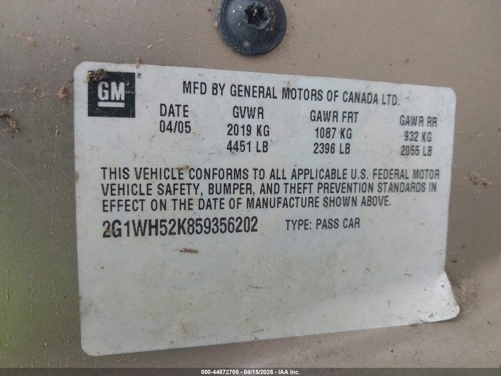 2G1WH52K859356202 2005 CHEVROLET IMPALA photo no. 9