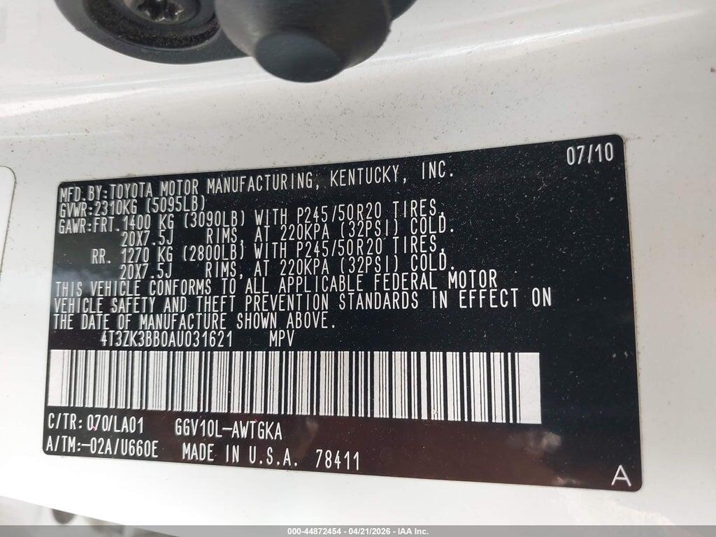 4T3ZK3BB0AU031621 2010 TOYOTA VENZA photo no. 9