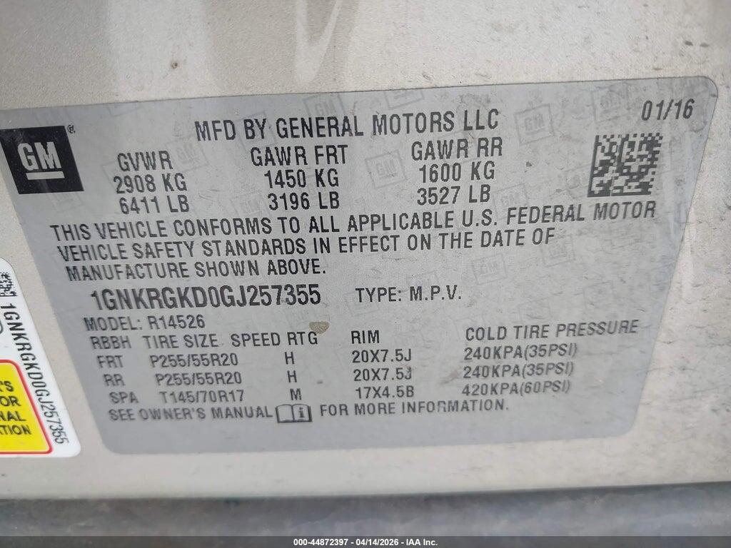 1GNKRGKD0GJ257355 2016 CHEVROLET TRAVERSE photo no. 9