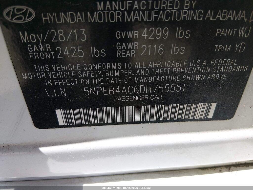 5NPEB4AC6DH755551 2013 HYUNDAI SONATA photo no. 9