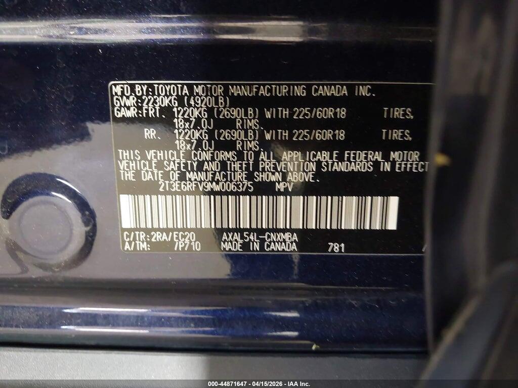 2T3E6RFV9MW006375 2021 TOYOTA RAV4 HYBRID photo no. 9