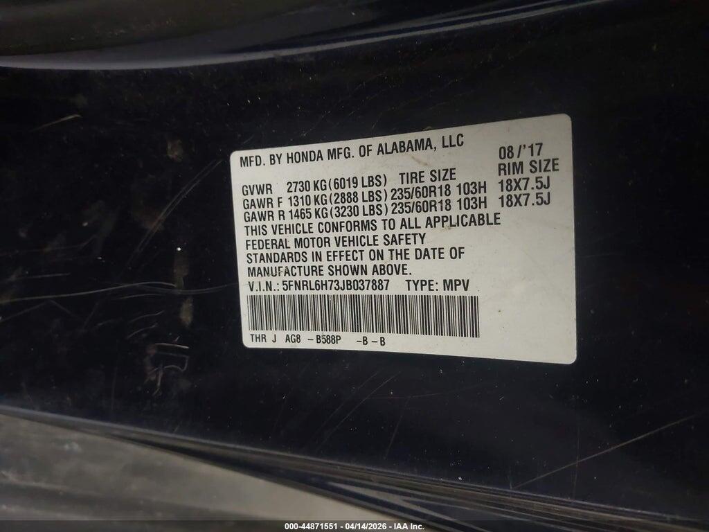 5FNRL6H73JB037887 2018 HONDA ODYSSEY photo no. 9