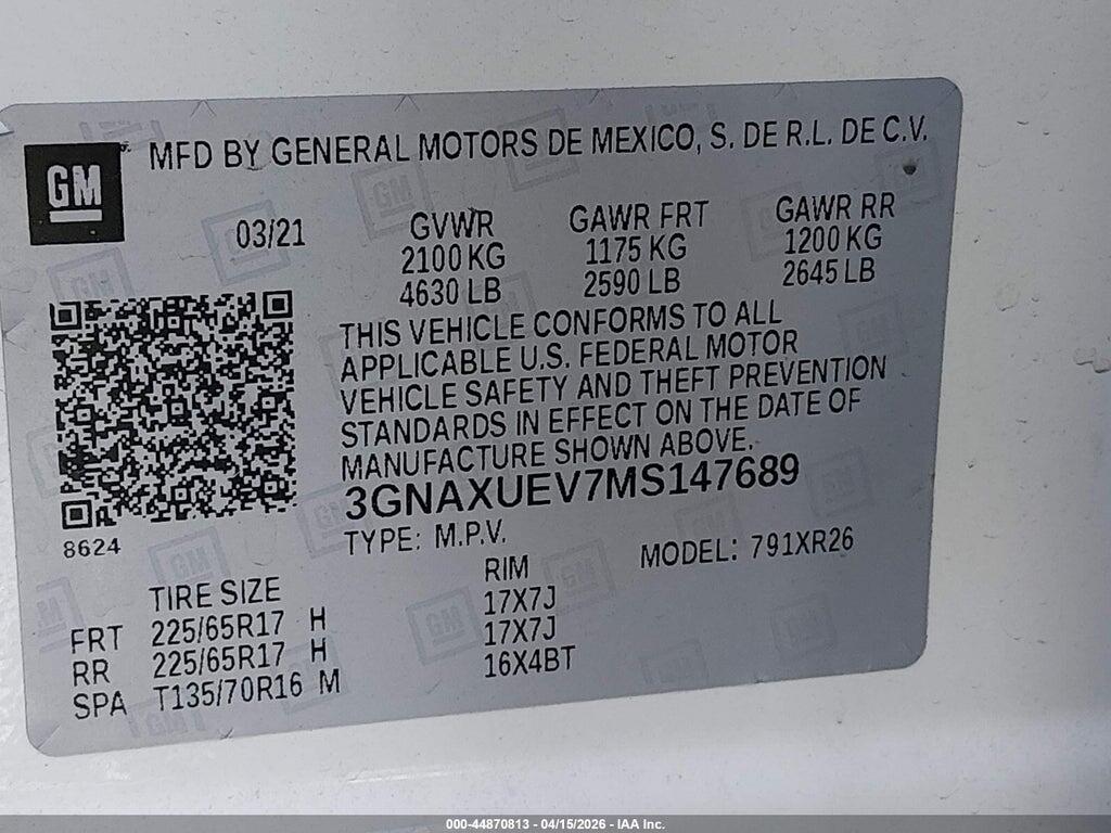 3GNAXUEV7MS147689 2021 CHEVROLET EQUINOX photo no. 9