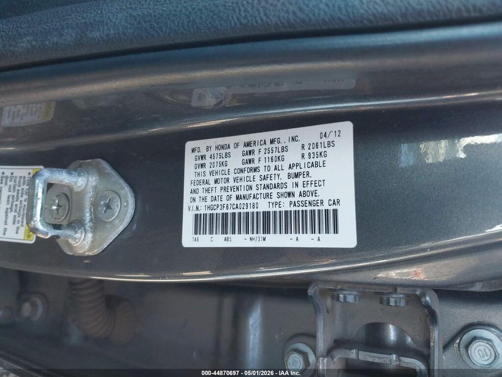1HGCP3F87CA029180 2012 HONDA ACCORD photo no. 9