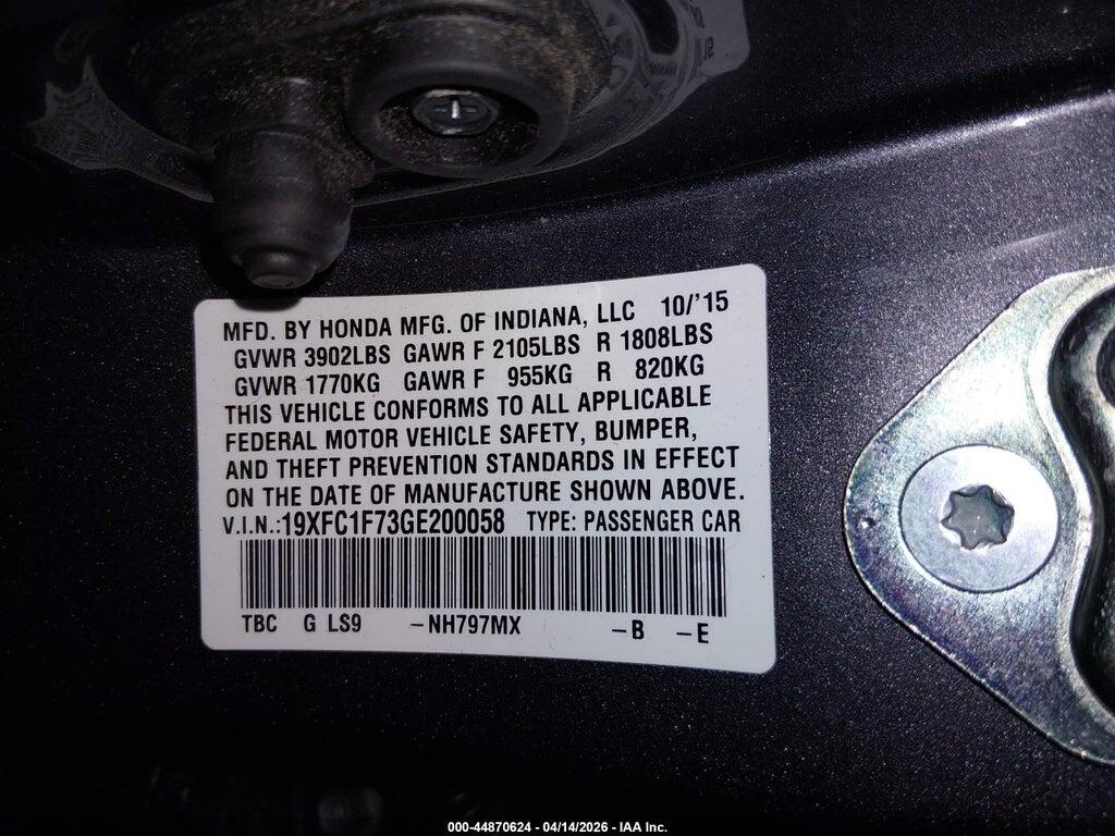 19XFC1F73GE200058 2016 HONDA CIVIC photo no. 9