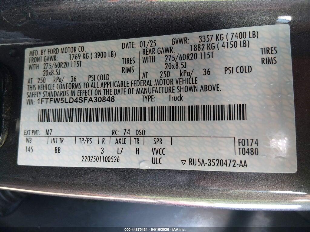1FTFW5LD4SFA30848 2025 FORD F-150 photo no. 9