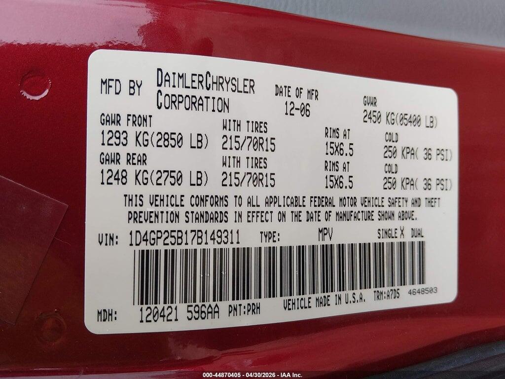 1D4GP25B17B149311 2007 DODGE CARAVAN photo no. 9