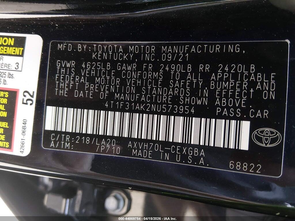 4T1F31AK2NU573954 2022 TOYOTA CAMRY photo no. 9
