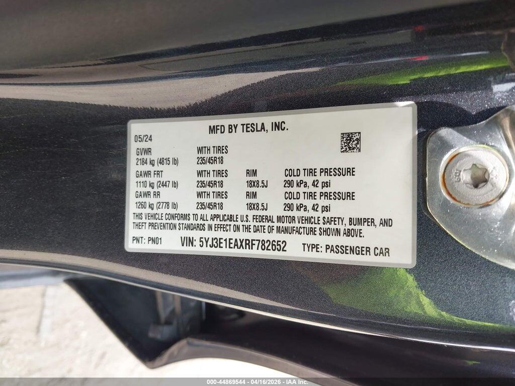 5YJ3E1EAXRF782652 2024 TESLA MODEL 3 photo no. 9