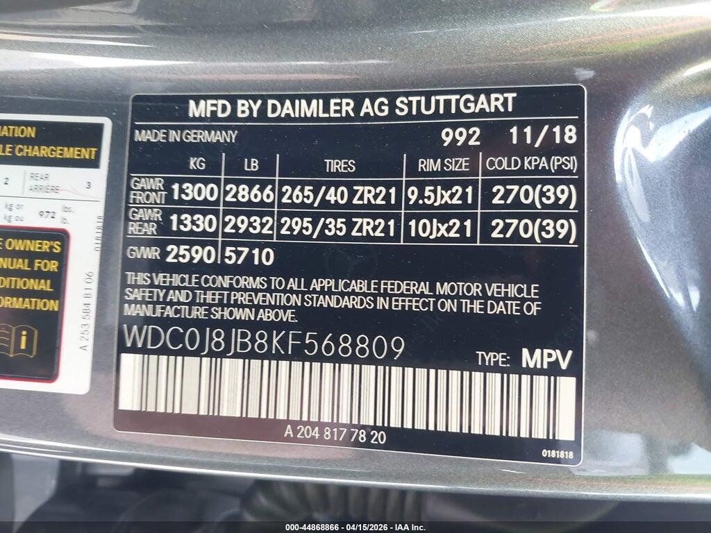 WDC0J8JB8KF568809 2019 MERCEDES-BENZ AMG GLC 63 COUPE photo no. 9