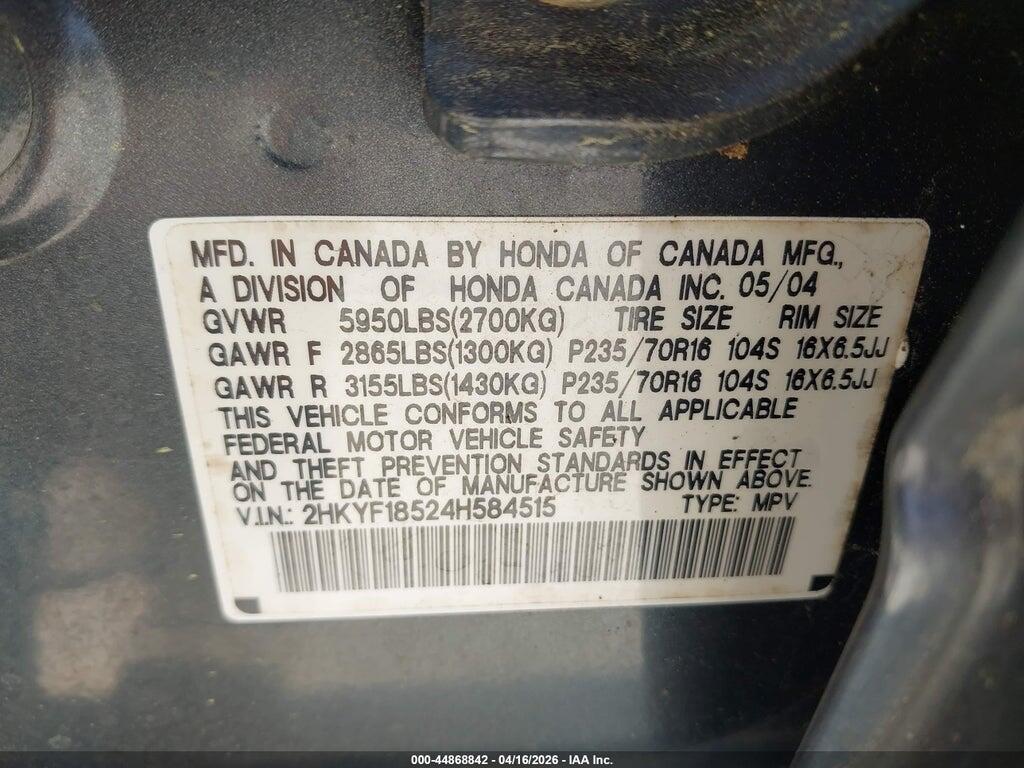 2HKYF18524H584515 2004 HONDA PILOT photo no. 9