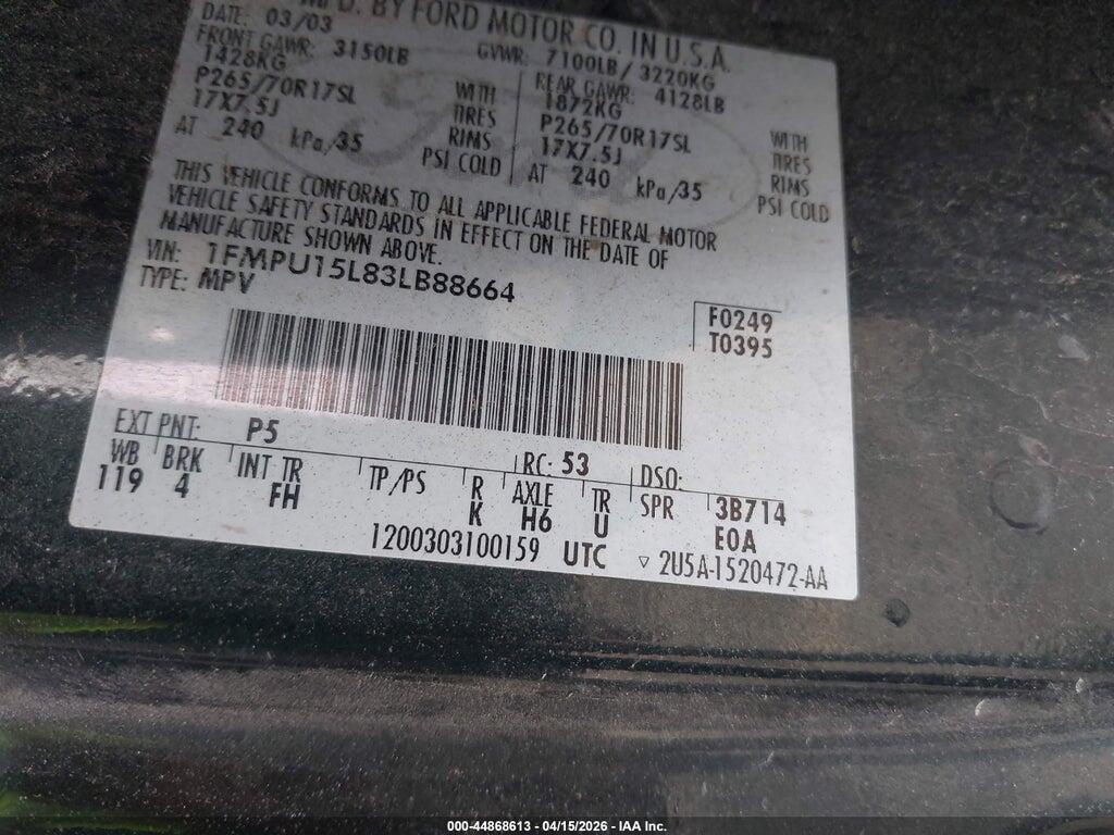 1FMPU15L83LB88664 2003 FORD EXPEDITION photo no. 9