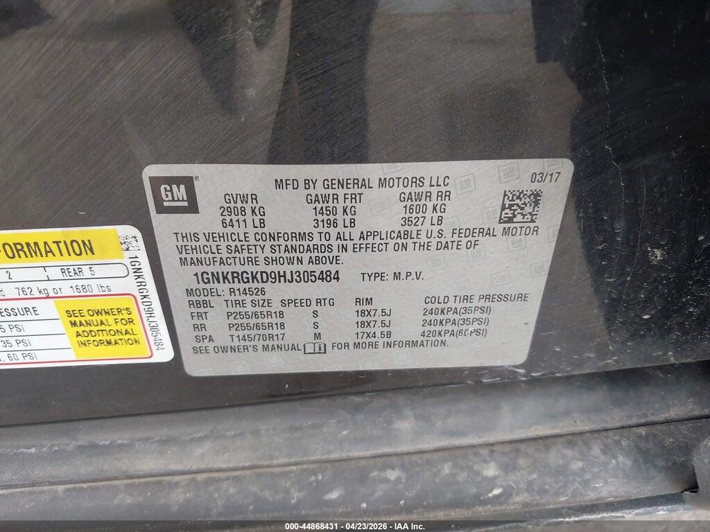 1GNKRGKD9HJ305484 2017 CHEVROLET TRAVERSE photo no. 9