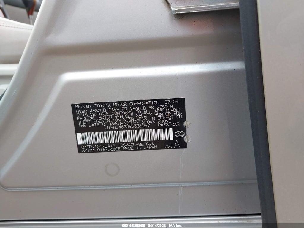 JTHBJ46G392336257 2009 LEXUS ES 350 photo no. 9