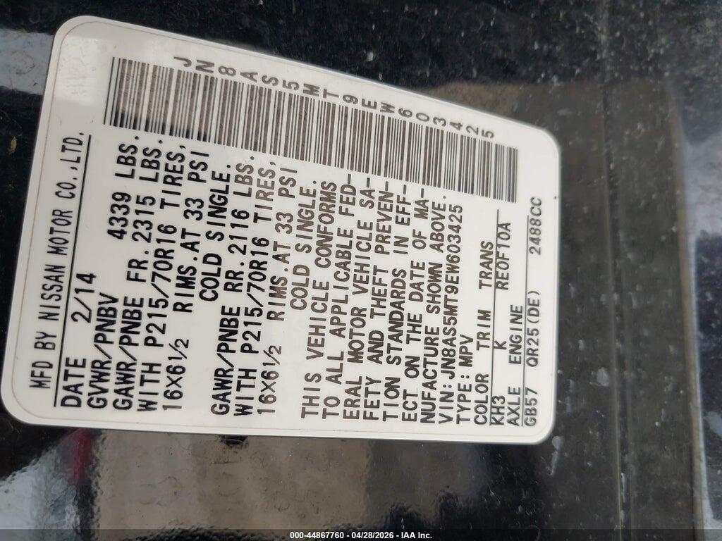 JN8AS5MT9EW603425 2014 NISSAN ROGUE SELECT photo no. 9