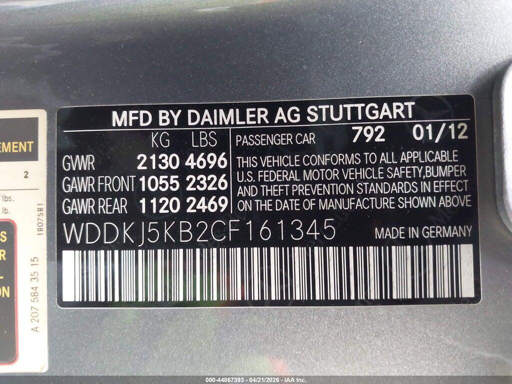 WDDKJ5KB2CF161345 2012 MERCEDES-BENZ E 350 photo no. 9