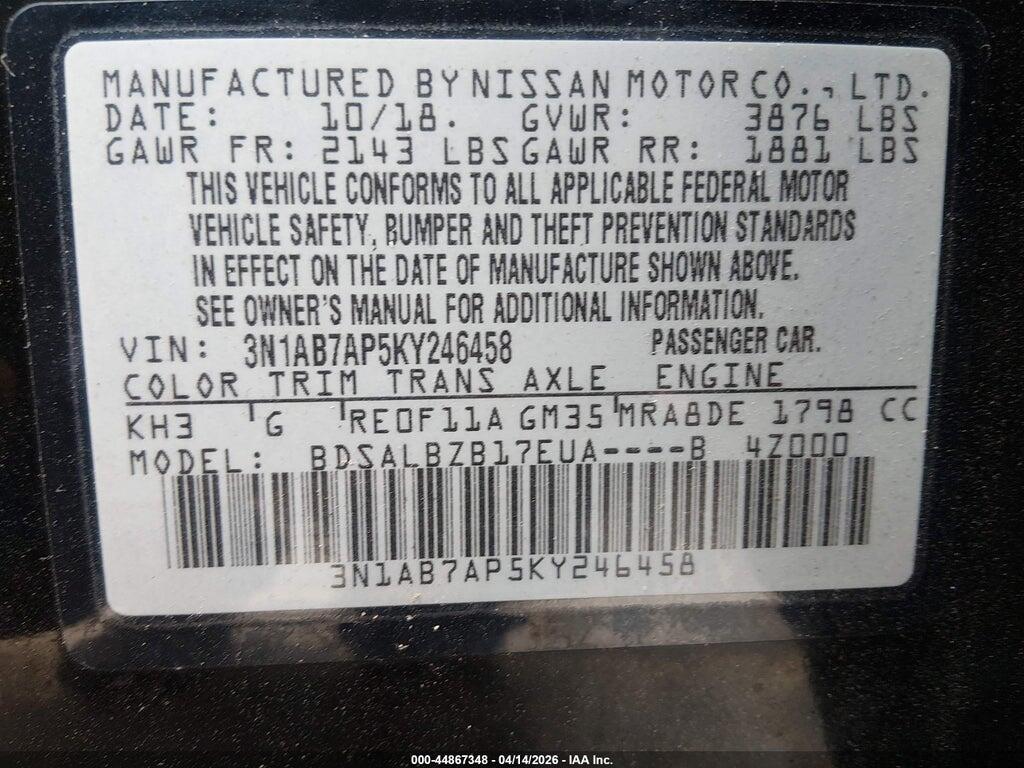 3N1AB7AP5KY246458 2019 NISSAN SENTRA photo no. 9