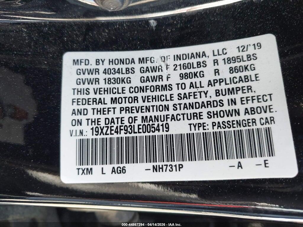19XZE4F93LE005419 2020 HONDA INSIGHT photo no. 9