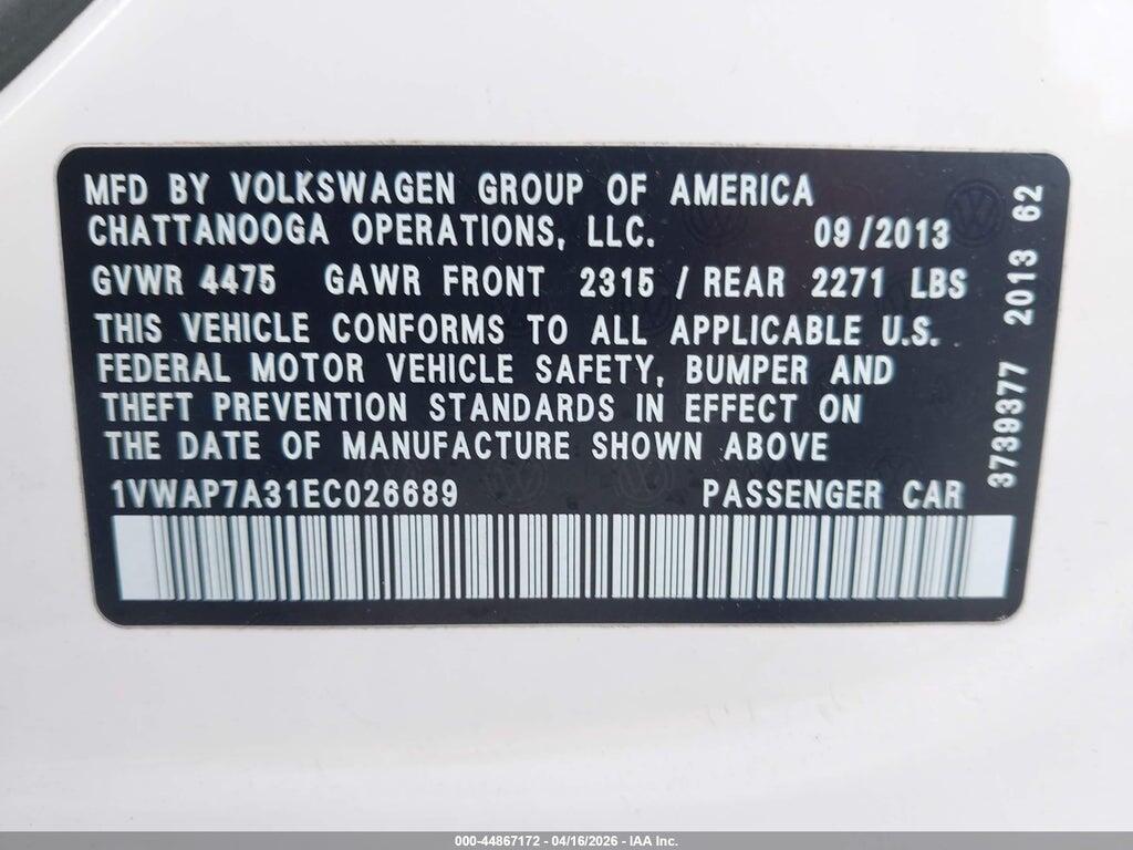 1VWAP7A31EC026689 2014 VOLKSWAGEN PASSAT photo no. 9