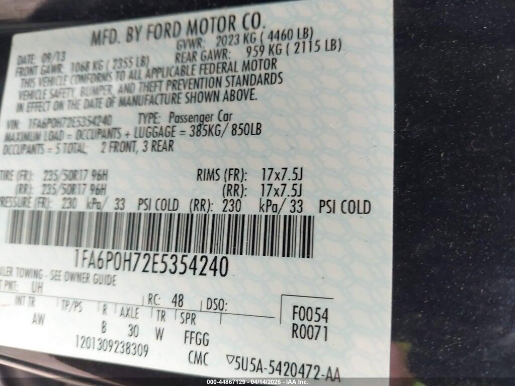 1FA6P0H72E5354240 2014 FORD FUSION photo no. 9