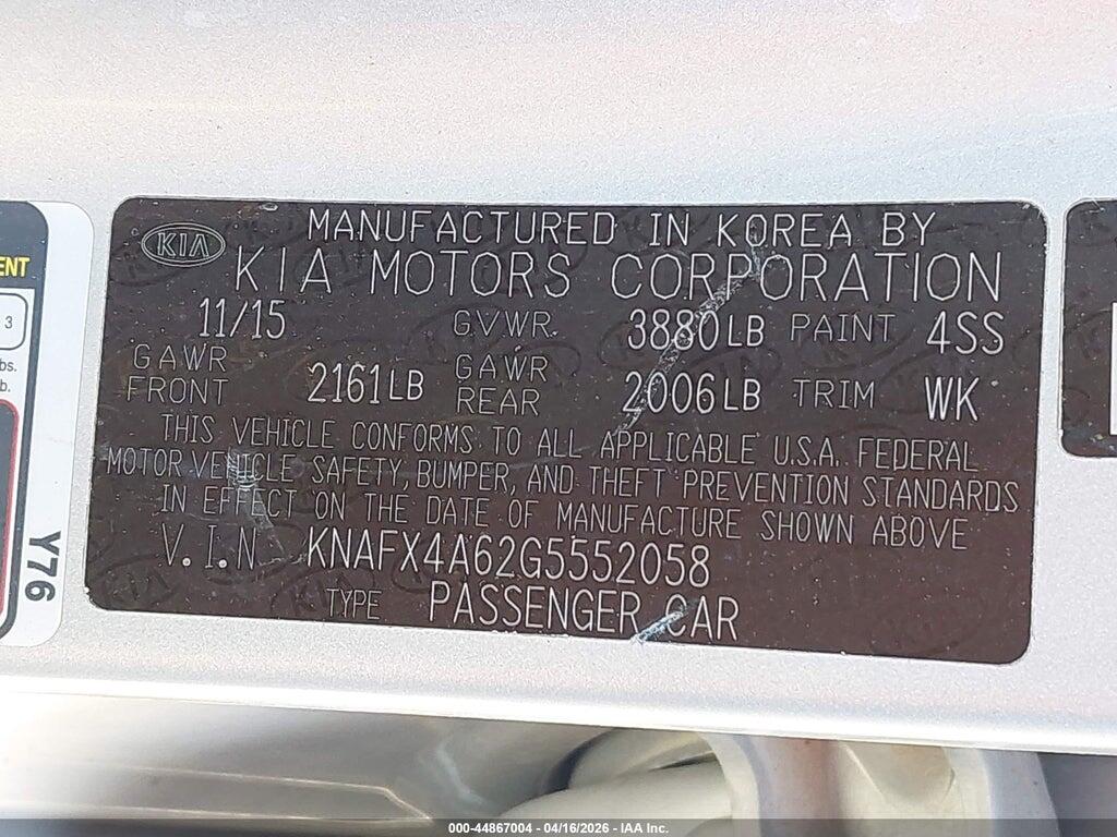 KNAFX4A62G5552058 2016 KIA FORTE photo no. 9