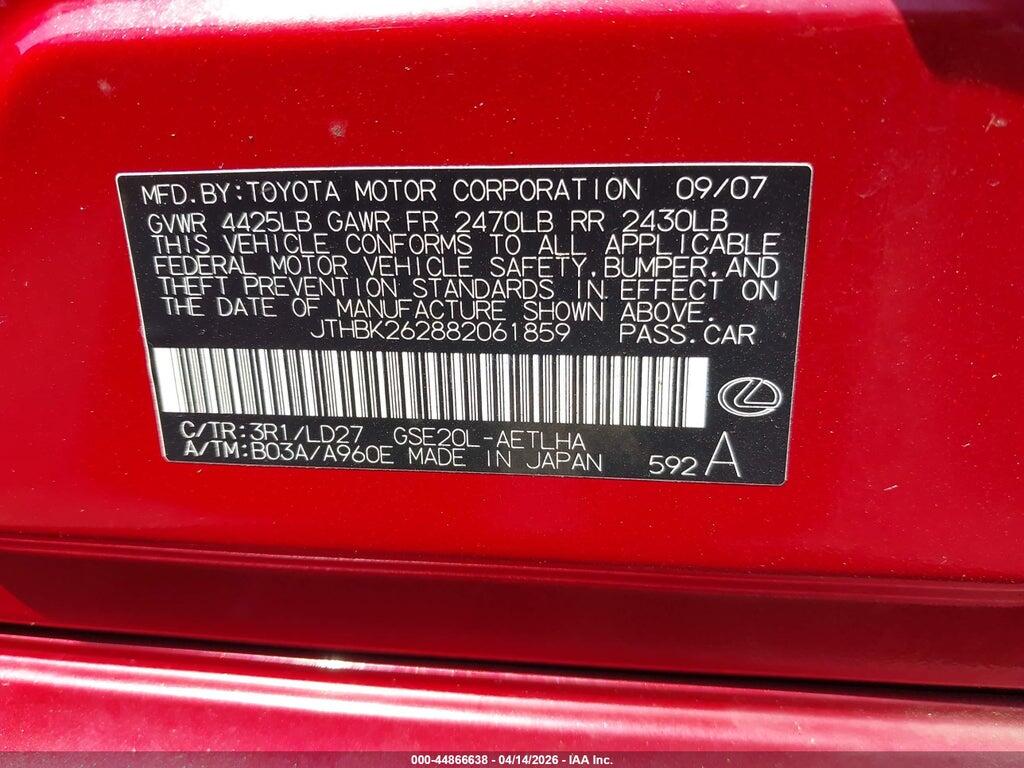 JTHBK262882061859 2008 LEXUS IS 250 photo no. 9