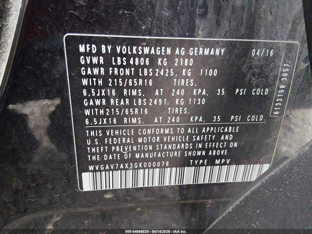 WVGAV7AX3GK000076 2016 VOLKSWAGEN TIGUAN photo no. 9
