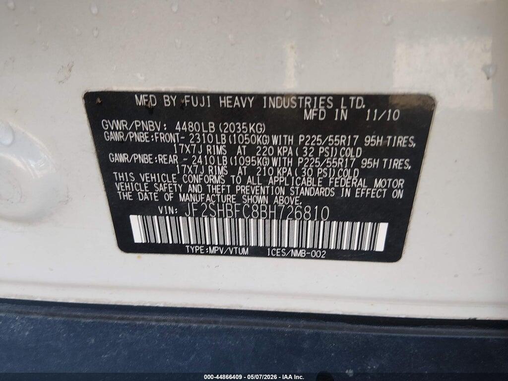 JF2SHBFC8BH726810 2011 SUBARU FORESTER photo no. 9