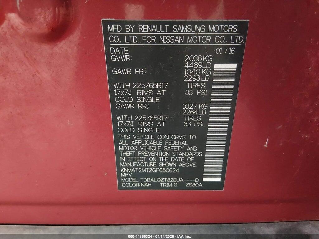 KNMAT2MT2GP650624 2016 NISSAN ROGUE photo no. 9
