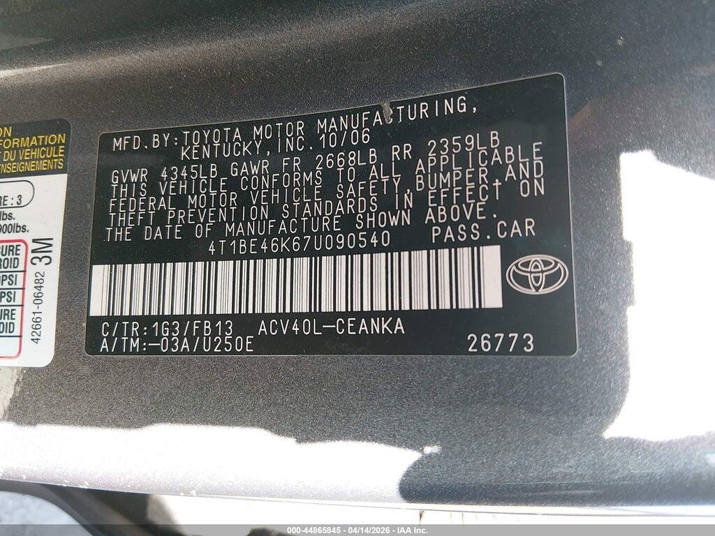 4T1BE46K67U090540 2007 TOYOTA CAMRY photo no. 9