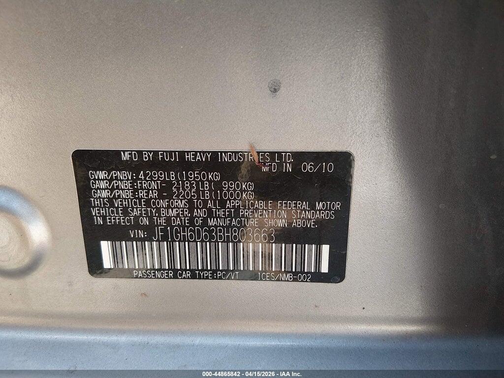 JF1GH6D63BH803663 2011 SUBARU IMPREZA OUTBACK SPORT photo no. 9