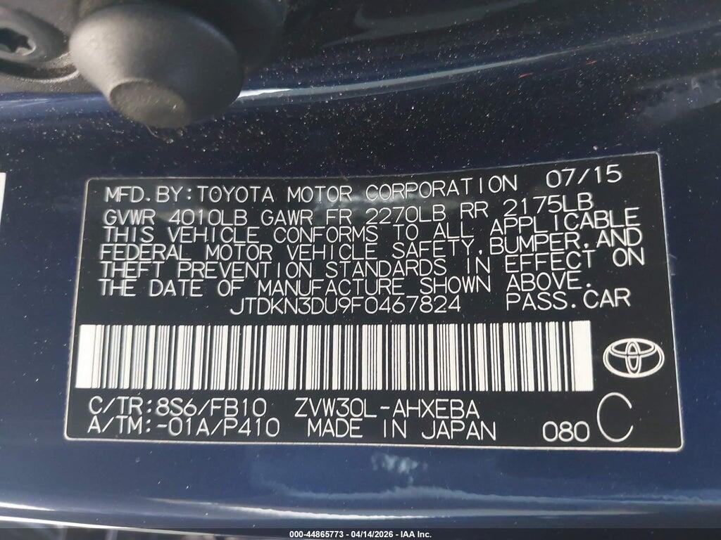 JTDKN3DU9F0467824 2015 TOYOTA PRIUS photo no. 9